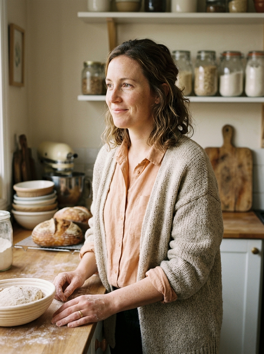 Anya, a sourdough baking creator, in her kitchen